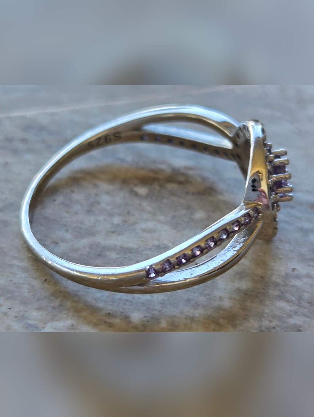 Storyjewellery S925 Sterling Silver AAA Grade Purple CZ Halo Ring Size 7 - Lupus - Picture 5 of 7